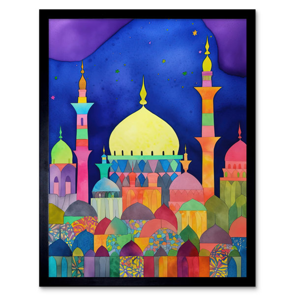 ClassicLiving Mosque Cityscape Islam Folk Art Artwork Framed Wall Art Print 9X7 Inch Wayfair.co.uk